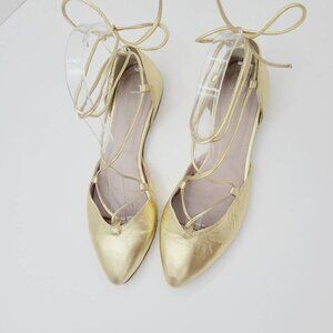 Paolo Simonini Womens Dorsay Flat Shoes Metallic Leather Strappy Italy 4.5